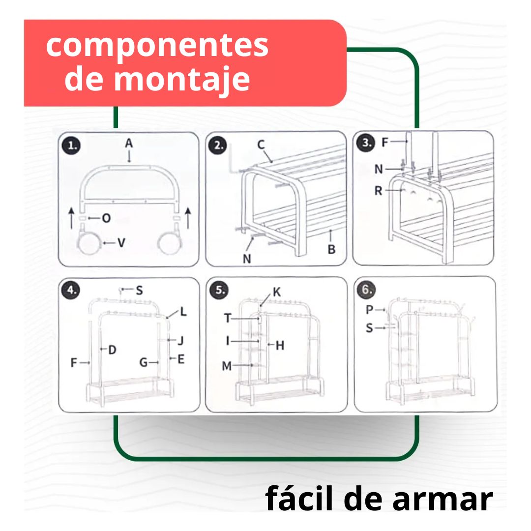 Zapatero Metálico Con Dos Barras Y Ruedas - Fácil montaje - ¡Precio Único Limitado!