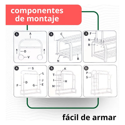 Zapatero Metálico Con Dos Barras Y Ruedas - Fácil montaje - ¡Precio Único Limitado!