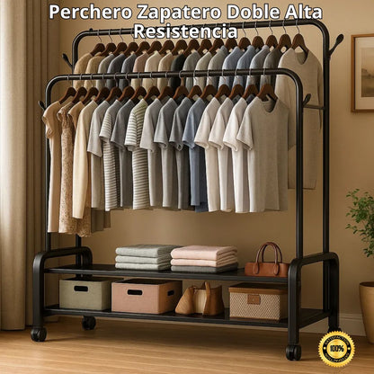 Zapatero Metálico Con Dos Barras Y Ruedas - Fácil montaje - ¡Precio Único Limitado!